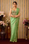 Shyam Narayan Prasad_Green Brocade Embroidery Zardozi Sweetheart Neck Placement Saree With Blouse _Online_at_Aza_Fashions