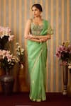 Buy_Shyam Narayan Prasad_Green Brocade Embroidery Zardozi Sweetheart Neck Placement Saree With Blouse _Online_at_Aza_Fashions