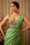 Shop_Shyam Narayan Prasad_Green Brocade Embroidery Zardozi Sweetheart Neck Placement Saree With Blouse _Online_at_Aza_Fashions