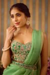 Shyam Narayan Prasad_Green Brocade Embroidery Zardozi Sweetheart Neck Placement Saree With Blouse _at_Aza_Fashions