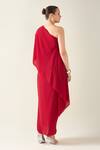 Shop_Aakaar_Red Moss Crepe Embellished Applique Asymmetric Sleeve Draped Dress _at_Aza_Fashions