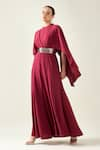 Buy_Aakaar_Wine Moss Crepe Plain Solid Jumpsuit With Metallic Embellished Belt For Kids_Online_at_Aza_Fashions