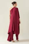 Shop_Aakaar_Wine Moss Crepe Embellished Applique One Shoulder Draped Tunic And Pant Set _at_Aza_Fashions