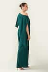 Shop_Aakaar_Green Moss Crepe Plain Asymmetric One Shoulder Jumpsuit With Metallic Belt _at_Aza_Fashions