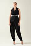 Buy_Aakaar_Black Moss Crepe Plain Notched Collar Sleeveless Waistcoat Pant Set _at_Aza_Fashions