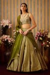 Buy_Shyam Narayan Prasad_Green Brocade Woven Floral Scoop Neck Lehenga Blouse Set _at_Aza_Fashions