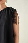 Shop_Aakaar_Black Moss Crepe Embroidery Crystal Applique Asymmetric Placement Dress _Online_at_Aza_Fashions