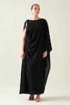 Buy_Aakaar_Black Moss Crepe Embroidery Crystal Applique Boat Neck Draped Dress _at_Aza_Fashions