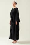 Aakaar_Black Moss Crepe Embroidery Crystal Applique Boat Neck Draped Dress _Online_at_Aza_Fashions