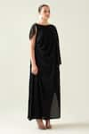 Buy_Aakaar_Black Moss Crepe Embroidery Crystal Applique Boat Neck Draped Dress _Online_at_Aza_Fashions