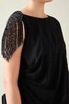 Shop_Aakaar_Black Moss Crepe Embroidery Crystal Applique Boat Neck Draped Dress _Online_at_Aza_Fashions