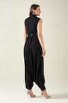 Shop_Aakaar_Black Moss Crepe Solid Alloy Woven Draped Jumpsuit With Metallic Belt For Kids_at_Aza_Fashions