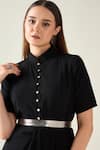 Buy_Aakaar_Black Moss Crepe Band Collar Classic Alloy Draped Shirt Dress With Metallic Belt _Online_at_Aza_Fashions