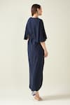 Shop_Aakaar_Blue Moss Crepe Midnight Pleat Draped Dress With Metallic Belt For Kids_at_Aza_Fashions