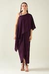 Buy_Aakaar_Purple Moss Crepe Asymmetric Solid Alloy Draped Dress _at_Aza_Fashions