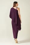 Shop_Aakaar_Purple Moss Crepe Asymmetric Solid Alloy Draped Dress _at_Aza_Fashions