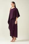 Aakaar_Purple Moss Crepe Asymmetric Solid Alloy Draped Dress _Online_at_Aza_Fashions