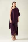 Buy_Aakaar_Purple Moss Crepe Solid Alloy Asymmetric Draped Dress For Kids_Online_at_Aza_Fashions