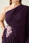 Buy_Aakaar_Purple Moss Crepe Embroidery Floral One Shoulder Applique Dress _Online_at_Aza_Fashions