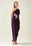 Shop_Aakaar_Purple Moss Crepe Embroidery Floral One Shoulder Applique Dress _Online_at_Aza_Fashions