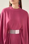 Buy_Aakaar_Pink Moss Crepe Alloy Cape Style Draped Dress With Metallic Belt For Kids_Online_at_Aza_Fashions