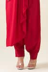 Aakaar_Red Moss Crepe Embroidery Metallic Pintuck Asymmetric Tunic With Draped Pant For Kids_Online_at_Aza_Fashions