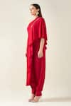 Buy_Aakaar_Red Moss Crepe Embroidery Metallic Pintuck Asymmetric Tunic With Draped Pant _Online_at_Aza_Fashions