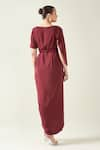 Shop_Aakaar_Wine Moss Crepe Cowl Neck Draped Dress With Metallic Belt _at_Aza_Fashions