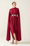 Aakaar_Red Moss Crepe Armour Style Draped Dress With Metallic Belt For Kids_Online_at_Aza_Fashions