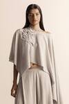 Shop_Abhishek Sharma_White Textured Net Embroidery Yarn Nadru Knit Draped Top With Quilted Pant _Online_at_Aza_Fashions