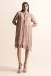 Buy_Abhishek Sharma_Brown Cotton, Linen Collared Nadru Lotus Pond Print Shirt Dress _at_Aza_Fashions