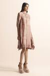 Buy_Abhishek Sharma_Brown Cotton, Linen Collared Nadru Lotus Pond Print Shirt Dress _Online_at_Aza_Fashions