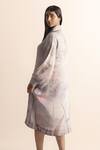 Buy_Abhishek Sharma_Ivory Cotton Linen Print Lotus Pond Collar Shirt Dress _Online_at_Aza_Fashions