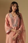 Buy_Asaga_Rose Gold Chanderi Embroidered Sequin Square Mirror Border Kurta Pant Set _Online_at_Aza_Fashions