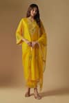 Buy_Asaga_Yellow Chanderi Embroidered Sequin Notched Mirror Zentangle Kurta Pant Set _at_Aza_Fashions