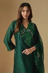 Buy_Asaga_Emerald Green Chanderi Embroidered Sequin V-neck Zentangle Kurta Pant Set _Online_at_Aza_Fashions