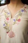 Purple Patch_Beige Silk Chanderi Embroidered Thread Leaf Dhalia Top With Pant _at_Aza_Fashions