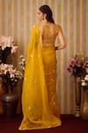 Shop_Shyam Narayan Prasad_Yellow Brocade Embroidery Zardozi Sweetheart Floral Placement Saree With Blouse _at_Aza_Fashions