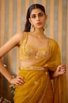 Shop_Shyam Narayan Prasad_Yellow Brocade Embroidery Zardozi Sweetheart Floral Placement Saree With Blouse _Online_at_Aza_Fashions