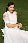 Shop_Purple Patch_Off White Chanderi Embroidered Applique Collar Lily Floral Shirt Dress _Online_at_Aza_Fashions