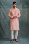 Buy_Krishna Mehta_Peach Tussar Embroidered Cord Butti Scatter Kurta With Pant _at_Aza_Fashions