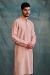 Krishna Mehta_Peach Tussar Embroidered Cord Butti Scatter Kurta With Pant _Online_at_Aza_Fashions