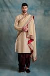 Krishna Mehta_Maroon Tussar Embroidered Block Print Jaal Kurta With Dhoti Pant _Online_at_Aza_Fashions