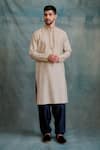 Buy_Krishna Mehta_Blue Tussar, Cotton Zari Floral Jaal Print Kurta With Pathani Salwar _at_Aza_Fashions