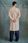 Shop_Krishna Mehta_Blue Tussar, Cotton Zari Floral Jaal Print Kurta With Pathani Salwar _at_Aza_Fashions