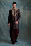 Buy_Krishna Mehta_Brown Tussar Embroidered Zardozi Placket Kurta With Dhoti Pant _at_Aza_Fashions