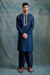 Buy_Krishna Mehta_Blue Tussar Embroidery, Gota Patti Tonal Resham Kurta With Salwar _at_Aza_Fashions