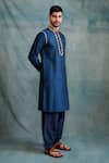 Buy_Krishna Mehta_Blue Tussar Embroidery, Gota Patti Tonal Resham Kurta With Salwar _Online_at_Aza_Fashions