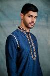 Shop_Krishna Mehta_Blue Tussar Embroidery, Gota Patti Tonal Resham Kurta With Salwar _Online_at_Aza_Fashions