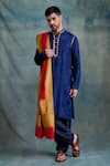 Shop_Krishna Mehta_Blue Tussar Gota Patti, Embroidery Resham Tonal Kurta With Salwar _Online_at_Aza_Fashions